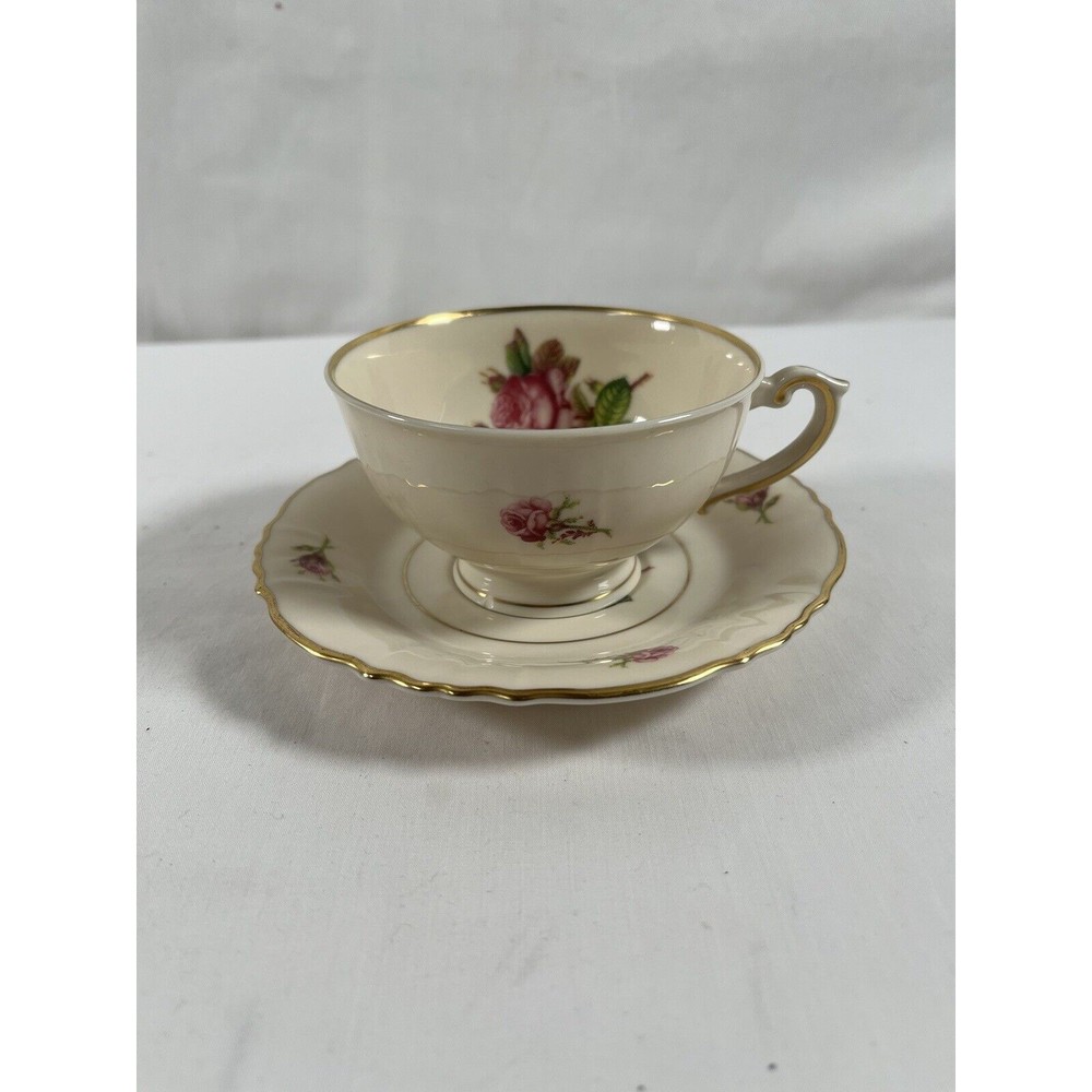 Vintage Syracuse China Victoria Federal Shape Flower Teacup & Saucer #43